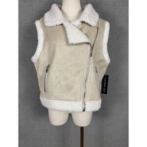 Madden Girl Juniors' Women's Faux-Shearling Moto Vest Oatmeal Size XL NWT's